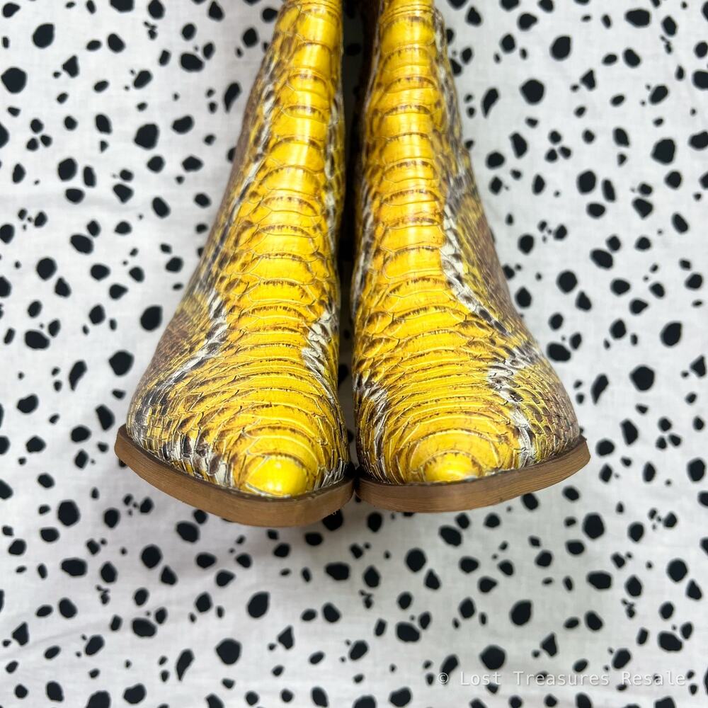 Sam Edelman | Lindsey Yellow Brown Snake Print Tall Leather Western Heel Boots 8 - Picture 3 of 11